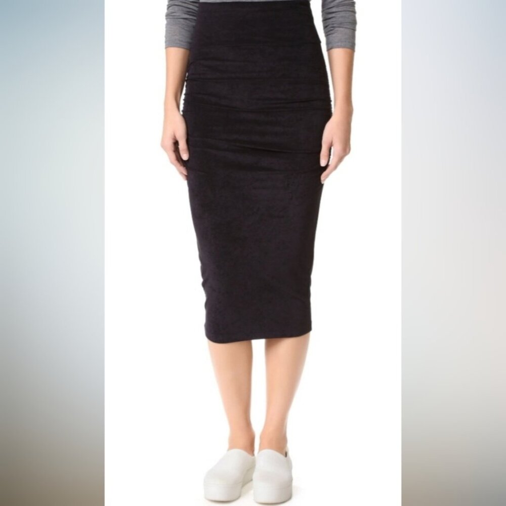 James Perse Women's Stretch Cotton Mid-Skirt Ruching At Hips Black 1